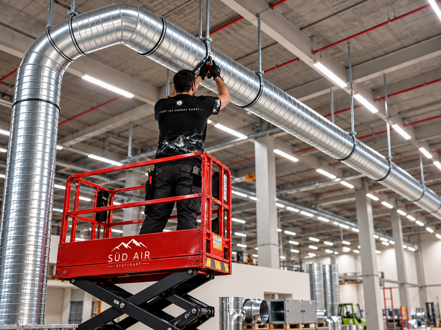 SÜD AIR Fachkräfte bei der Montage moderner Lüftungstechnik in der Werkstatt
