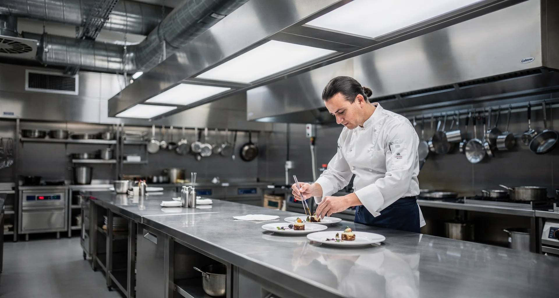 Moderne Restaurantküche mit professionellen Edelstahl-Abzugshauben und Lüftungstechnik von SÜD AIR